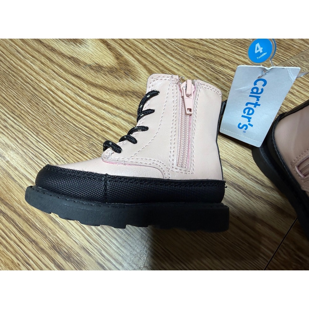Carter's Pink Combat Boots Toddler Size 4 Girl Zip Up Lug Sole Moto Casual Girly - Picture 5 of 11